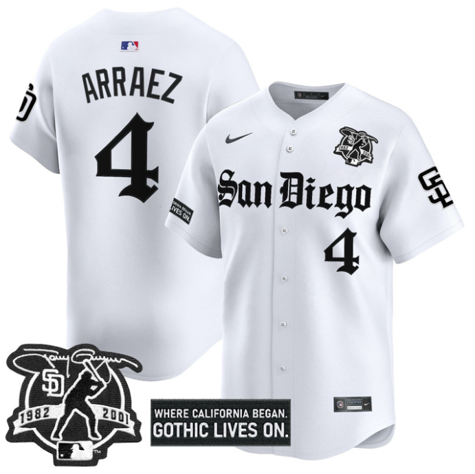 Luis Arraez Jersey #4 San Diego Padres Gothic Edition Vapor Limited Stitched White