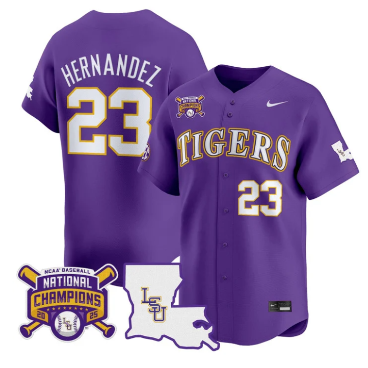 Luis Hernandez Jersey #23 LSU Tigers 2025 World Series Champions Stitched Purple