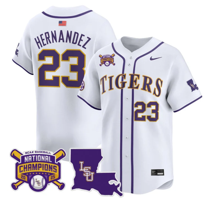 Luis Hernandez Jersey #23 LSU Tigers 2025 World Series Champions Stitched White