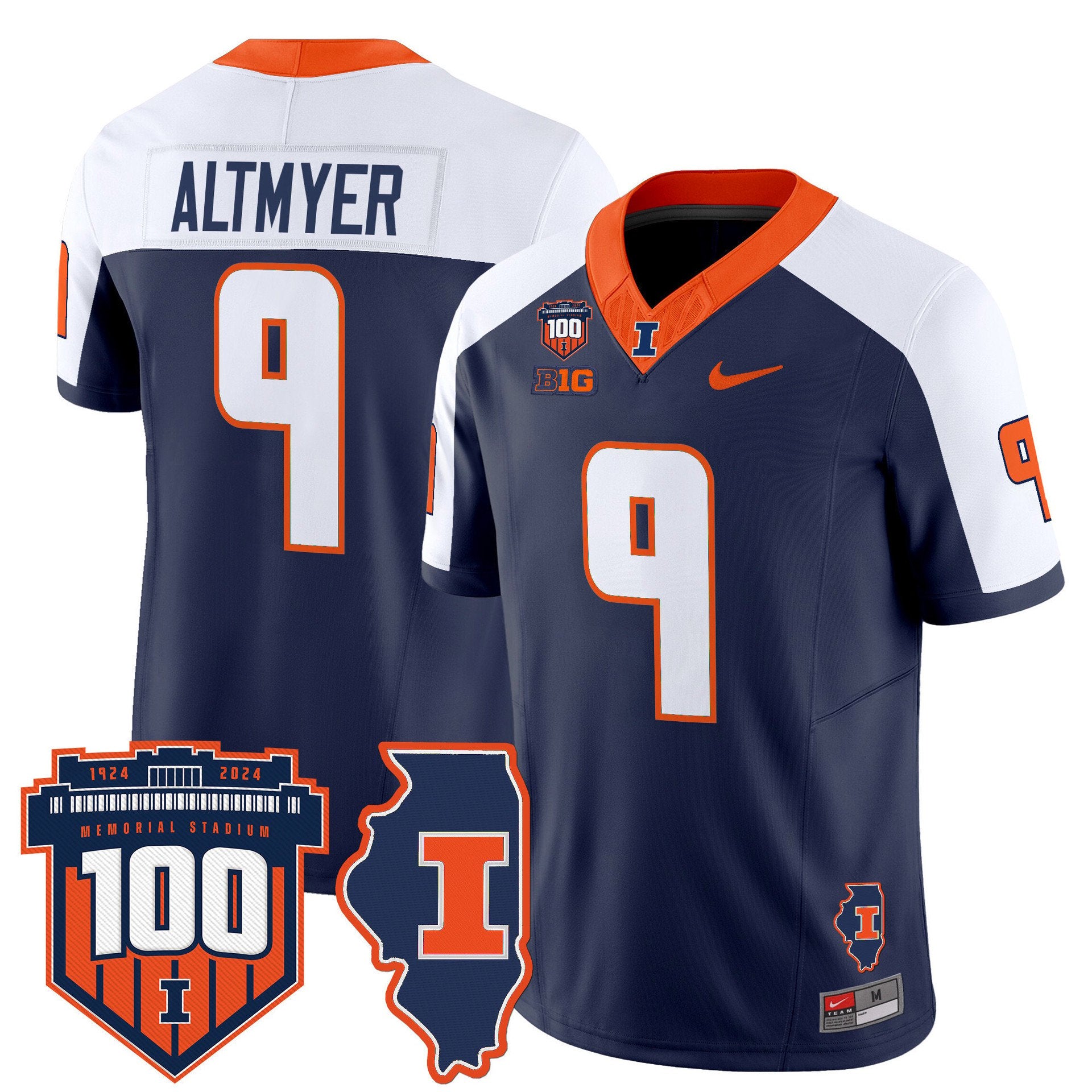 Luke Altmyer Jersey #9 Illinois Fighting 100th Memorial Stadium Navy Alternate