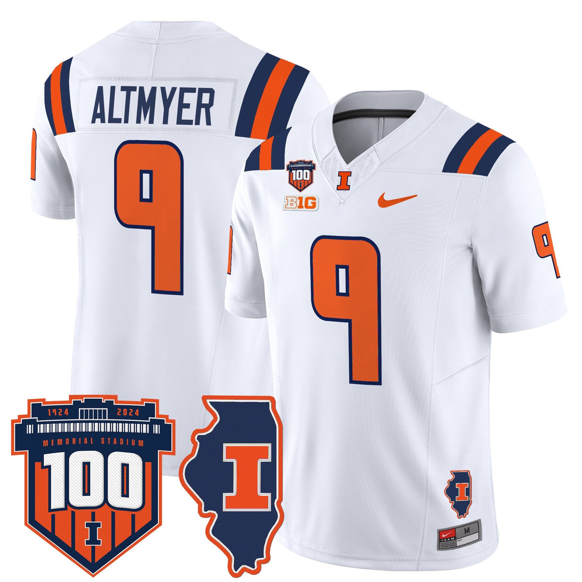 Luke Altmyer Jersey #9 Illinois Fighting 100th Memorial Stadium White
