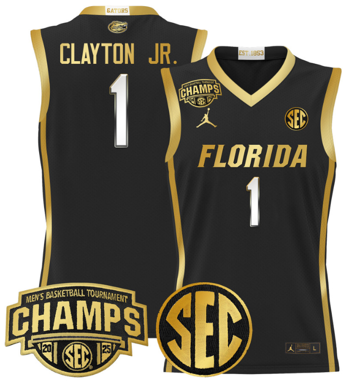 Men Walter Clayton Jr Jersey #1 Florida Gators 2025 SEC Champions Black Gold