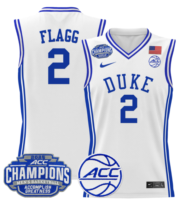 Men Cooper Flagg Jersey #2 Duke Blue Devils 2025 ACC Champions Stitched White
