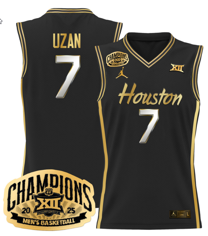 Men Milos Uzan Jersey #7 Houston Cougar 2025 Big 12 Champions Black Gold