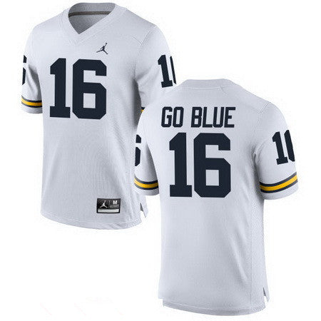 Michigan Wolverines #16 GO BLUE White Stitched College Football Brand Jordan NCAA Jersey