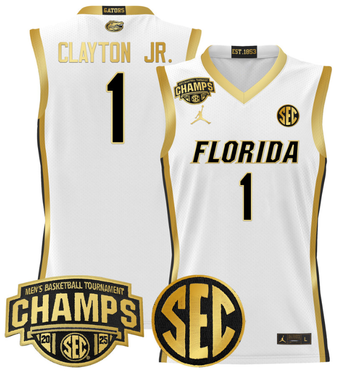 Men Walter Clayton Jr Jersey #1 Florida Gators 2025 SEC Champions White Gold