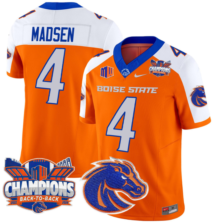 Maddux Madsen Jersey #4 Boise State Broncos Back To Back Champions Orange Alternate