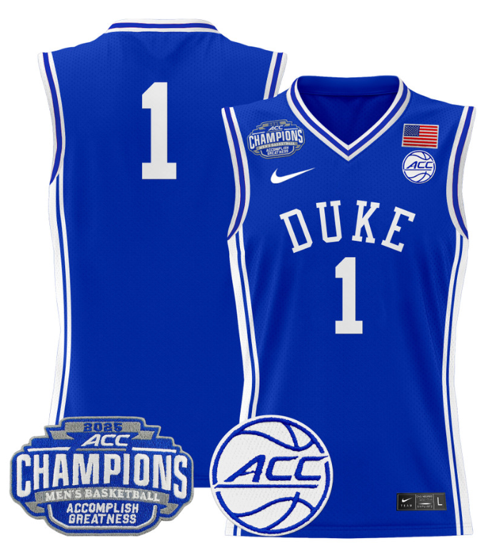Men Team Jersey #1 Duke Blue Devils 2025 ACC Champions Stitched Royal