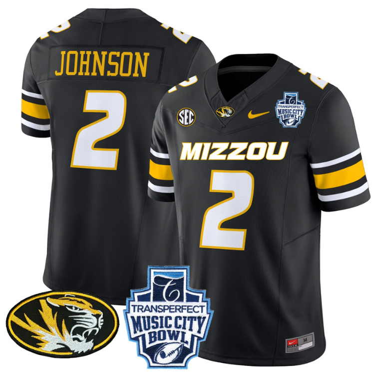 Marquis Johnson Jersey #2 Missouri Tigers 2024 Music City Bowl Black