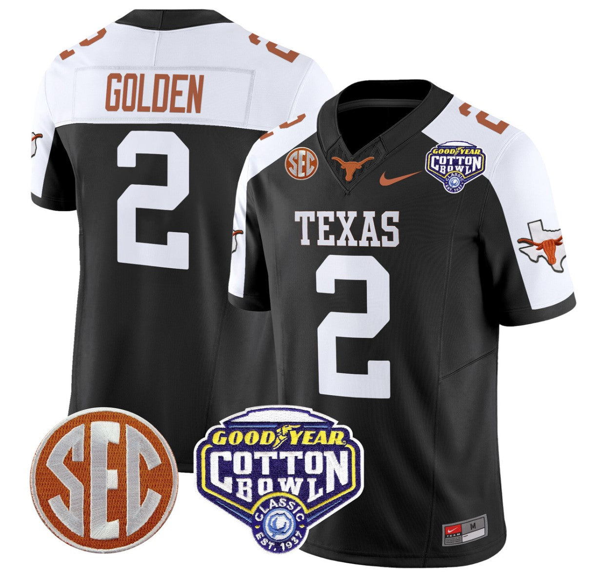 Matthew Golden Jersey #2 Texas Longhorns Cotton Bowl Patch Black Alternate