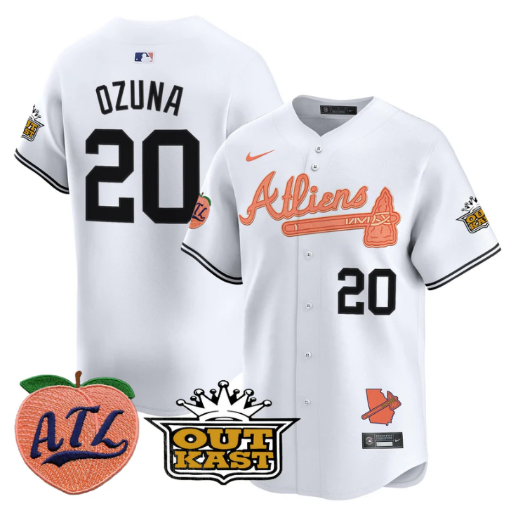 Marcell Ozuna Jersey #20 Atlanta Braves Atliens Peach Vapor Premier Limited Stitched White