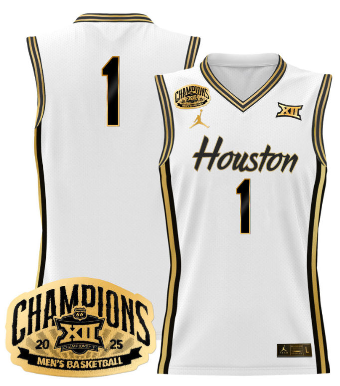 Men Team Jersey #1 Houston Cougar 2025 Big 12 Champions Stitched White Gold