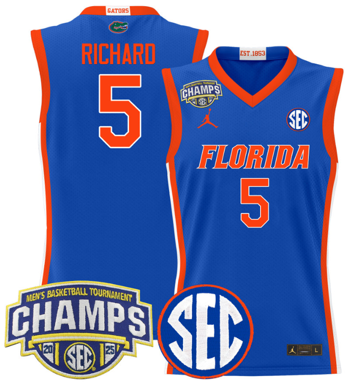 Men Will Richard Jersey #5 Florida Gators 2025 SEC Champions Stitched Royal