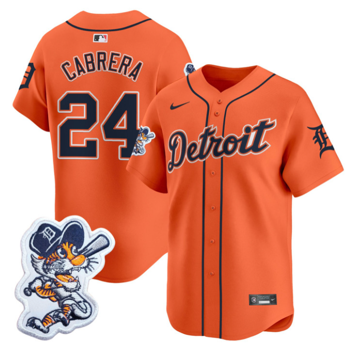 Miguel Cabrera Jersey #24 Detroit Tigers Paws Patch Vapor Premier Limited Stitched Orange