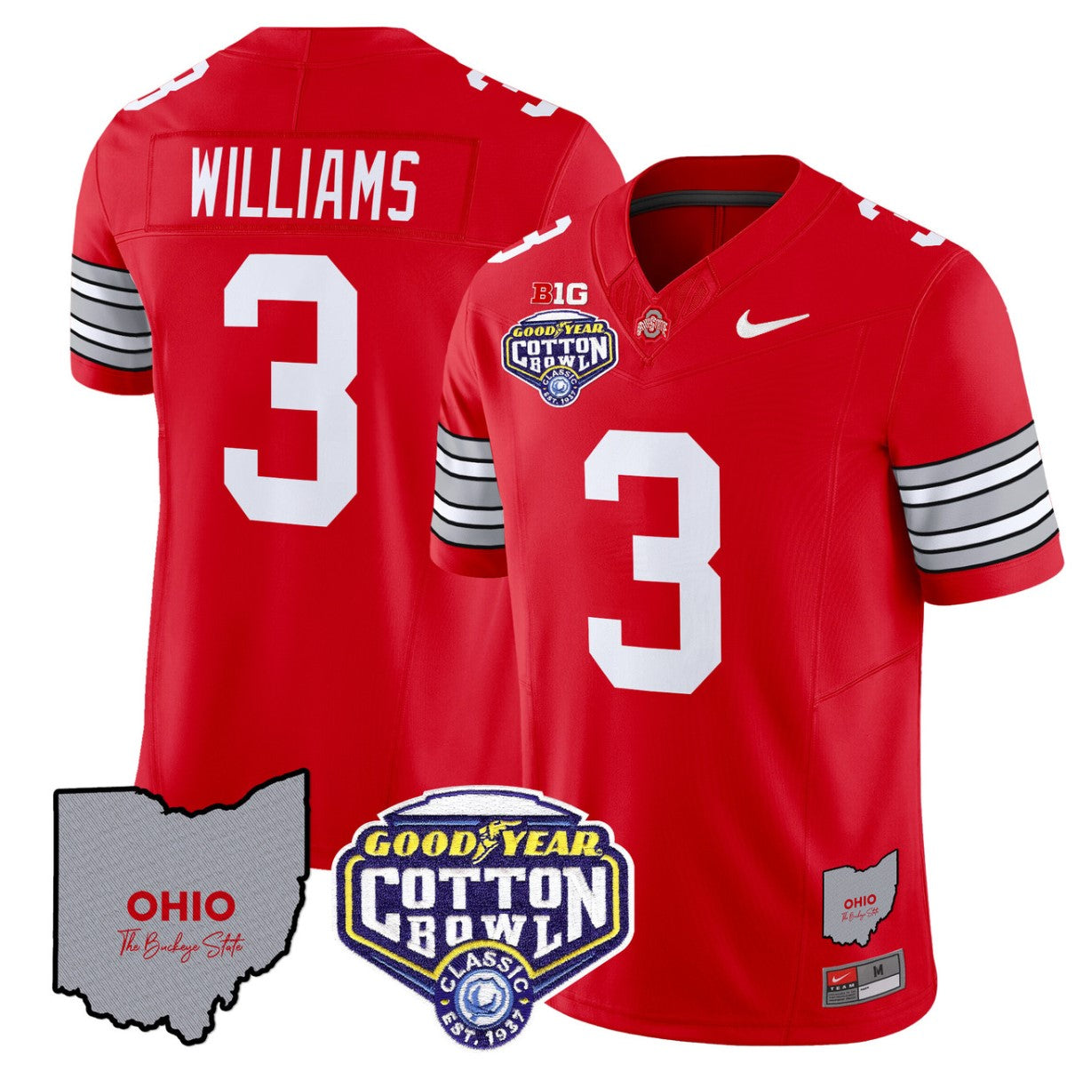 Miyan Williams Jersey #3 Ohio State Buckeyes Cotton Bowl Patch Stitched Red
