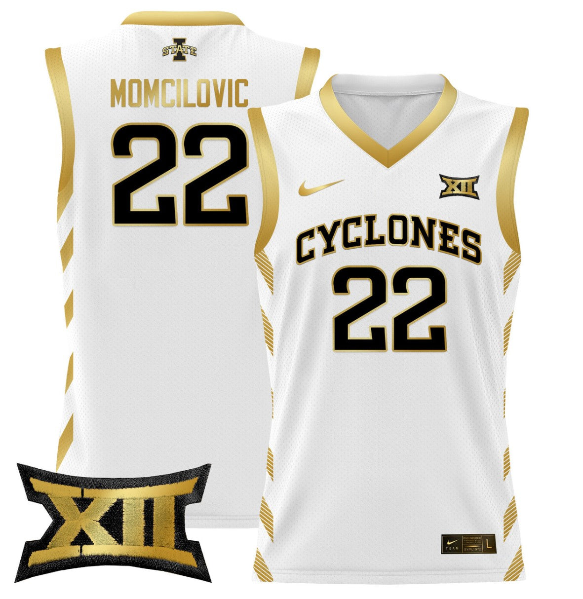 Milan Momcilovic Jersey #22 Iowa State 2024 Lightweight Basketball White Gold