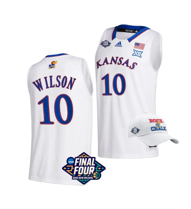 Men's #10 Jalen Wilson Jersey Kansas Jayhawks College Basketball Jerseys March Madness Final Four White