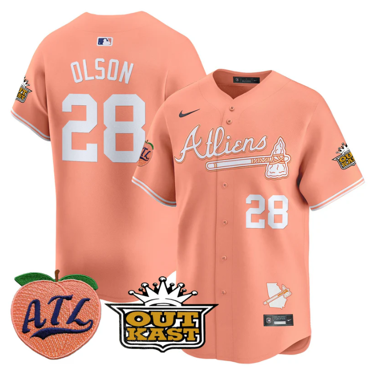 Matt Olson Jersey #28 Atlanta Braves Atliens Peach Vapor Premier Limited Stitched Peach