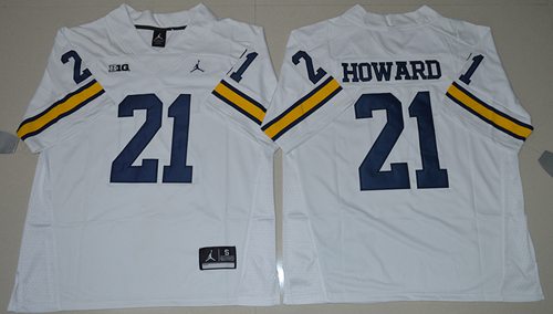 Michigan Wolverines #21 Desmond Howard White Stitched NCAA Brand Jordan College Football Jersey