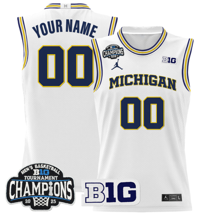 Men Custom Michigan Wolverines Jersey 2025 Big Ten Champions Stitched White