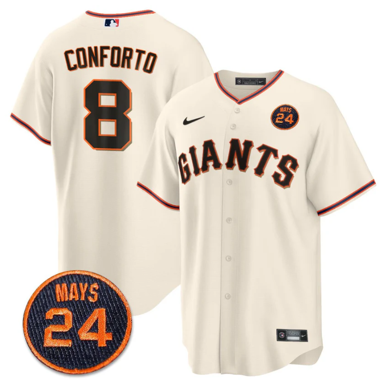Michael Conforto Jersey #8 San Francisco Giants #24 Willie Mays Patch 2024 Premier Cream Home