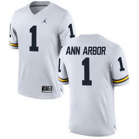 Michigan Wolverines #1 Ann Arbor White Stitched College Football Brand Jordan NCAA Jersey