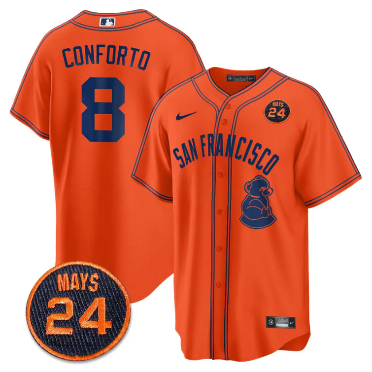 Michael Conforto Jersey #8 San Francisco Giants #24 Willie Mays Patch 2024 Premier Orange Limited