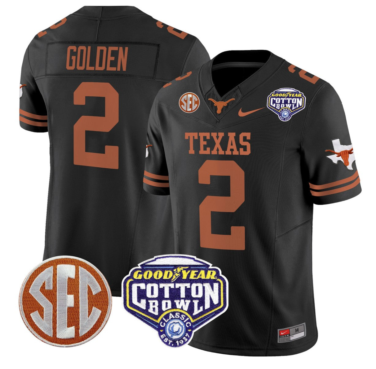 Matthew Golden Jersey #2 Texas Longhorns Cotton Bowl Patch Stitched Black