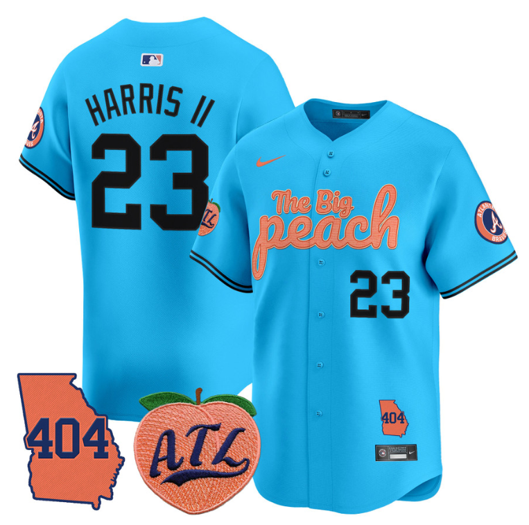 Michael Harris II Jersey #23 Atlanta Braves 404 & The Big Peach Premier Limited Stitched Light Blue