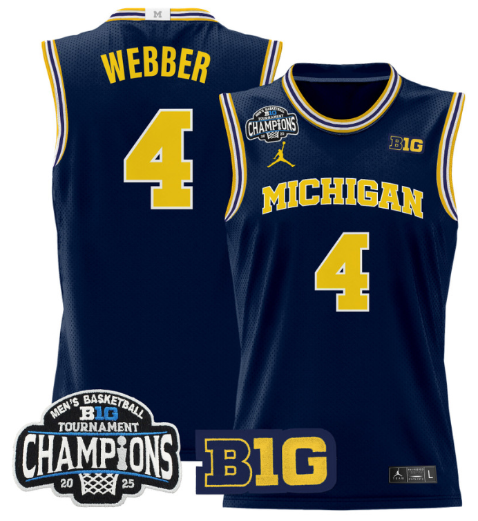 Men Chris Webber Jersey #4 Michigan Wolverines 2025 Big Ten Champions Navy