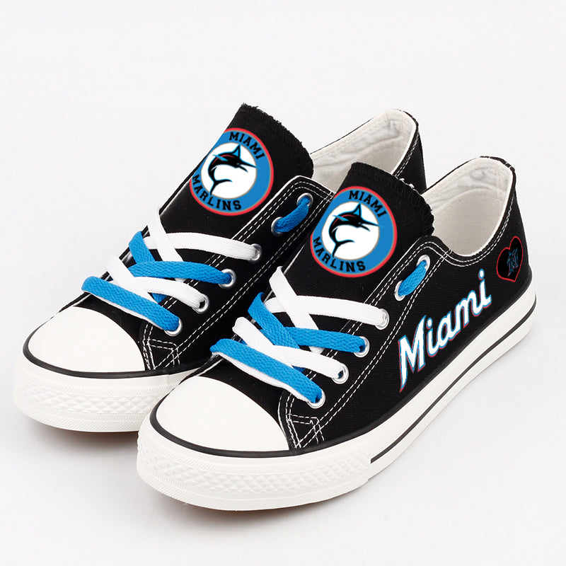 Miami Marlins Limited Print MLB Baseball Fans Low Top Canvas Shoes Sport Sneakers T-DAC181H