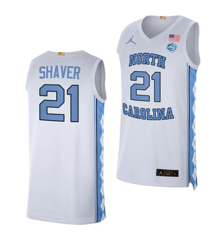 Men's #21 Will Shaver Jersey North Carolina Tar Heels College Basketball Jerseys White