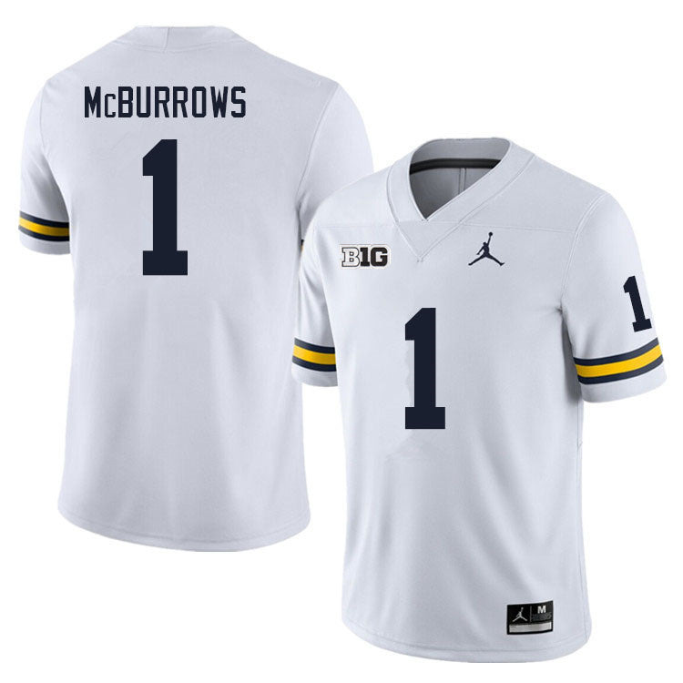 Michigan Wolverines JaDen McBurrows Jersey #1 College Football Game White