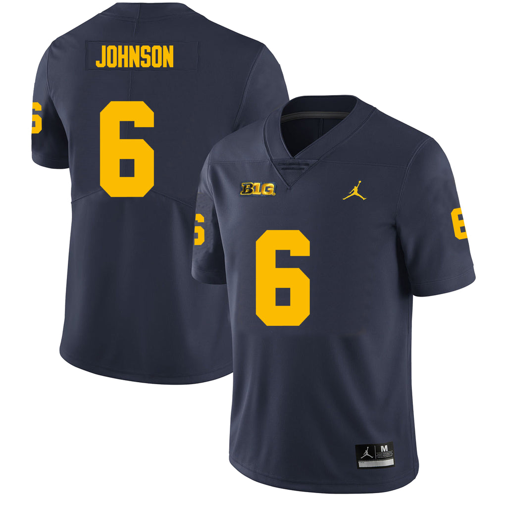 Michigan Wolverines Cornelius Johnson Jersey #6 College Football Game Navy