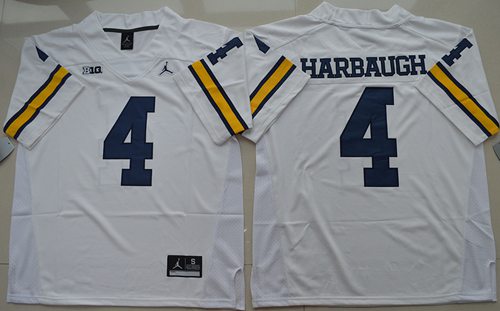 Michigan Wolverines #4 Jim Harbaugh White Stitched NCAA Brand Jordan College Football Jersey