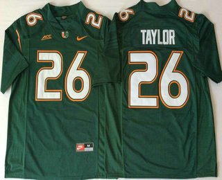 Miami Hurricanes #26 Sean Taylor Green Stitched NCAA College Football Jersey