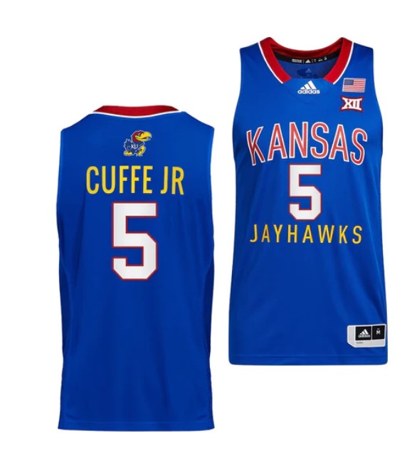 Men's #5 Kyle Cuffe Jr Jersey Kansas Jayhawks College Basketball Jerseys White 2022