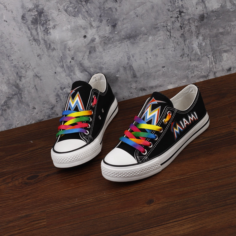 Miami Marlins Limited Print MLB Baseball Fans Low Top Canvas Shoes Sport Sneakers T-DAC76H
