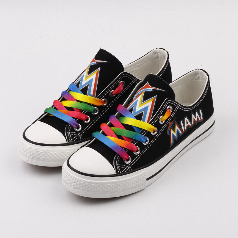 Miami Marlins Limited Print MLB Baseball Fans Low Top Canvas Shoes Sport Sneakers T-DAC76H