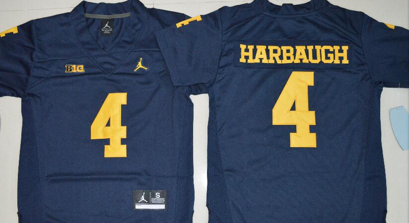 Michigan Wolverines #4 Jim Harbaugh Navy Blue Stitched NCAA Brand Jordan College Football Jersey