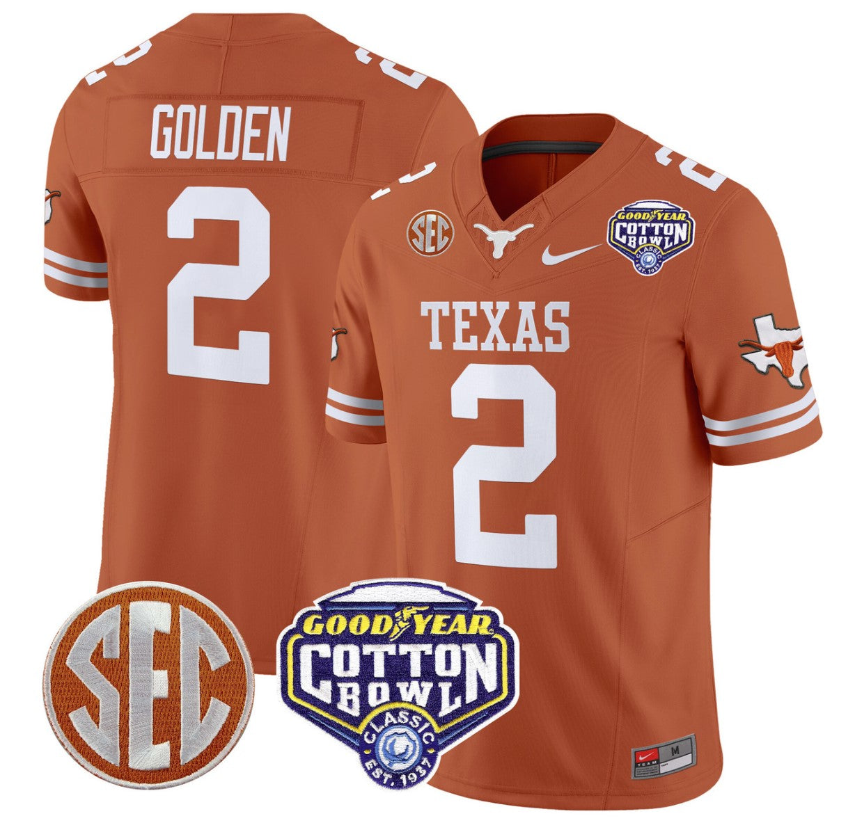 Matthew Golden Jersey #2 Texas Longhorns Cotton Bowl Patch Stitched Texas Orange