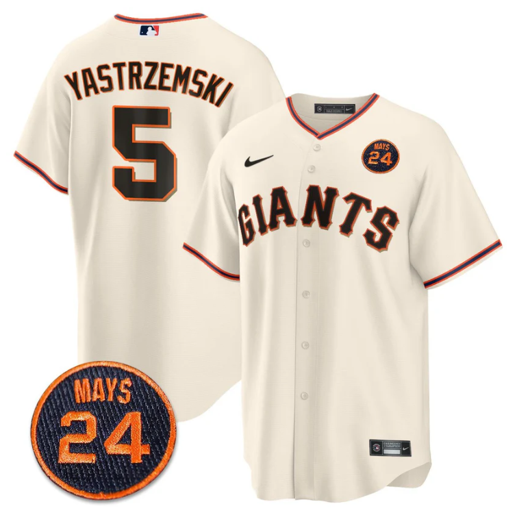 Mike Yastrzemski Jersey #5 San Francisco Giants #24 Willie Mays Patch 2024 Premier Cream Home