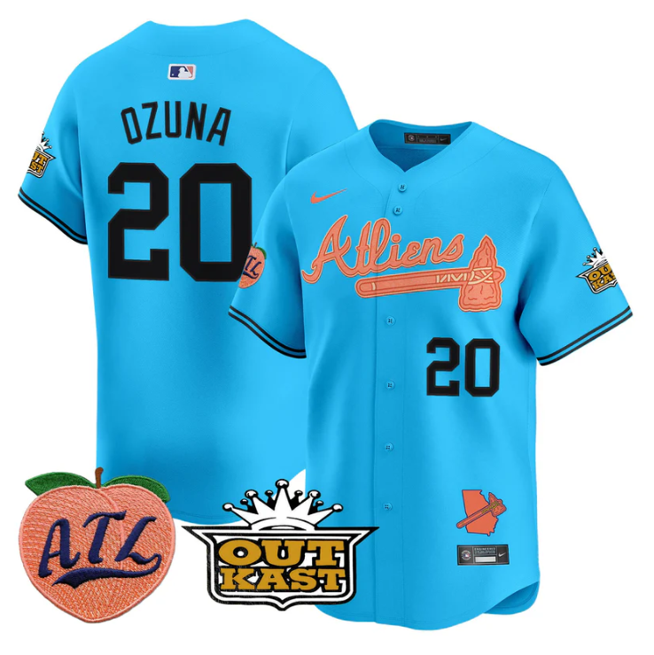 Marcell Ozuna Jersey #20 Atlanta Braves Atliens Peach Vapor Premier Limited Stitched Light Blue