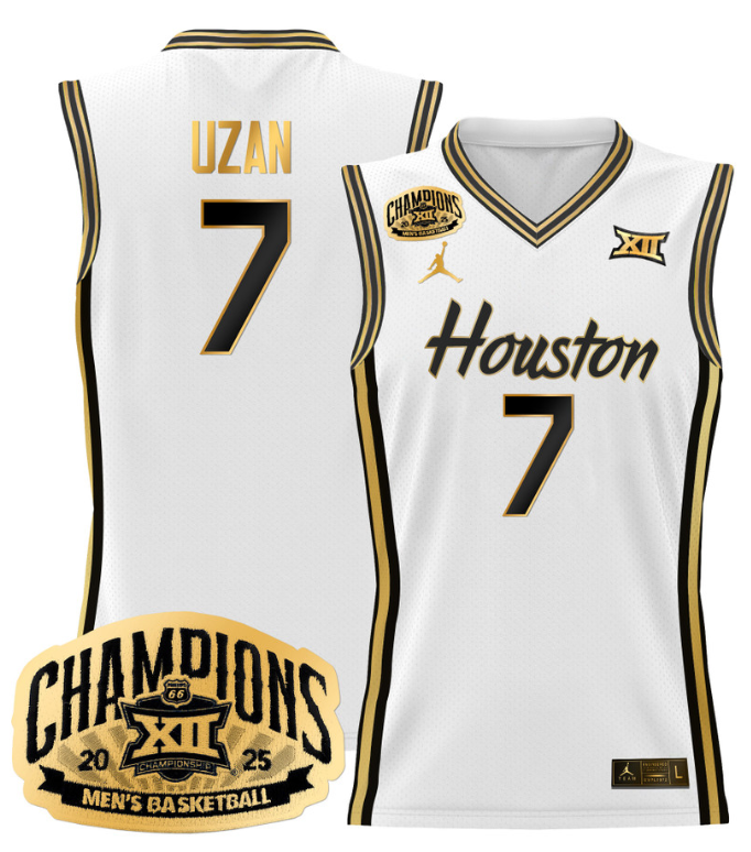 Men Milos Uzan Jersey #7 Houston Cougar 2025 Big 12 Champions White Gold