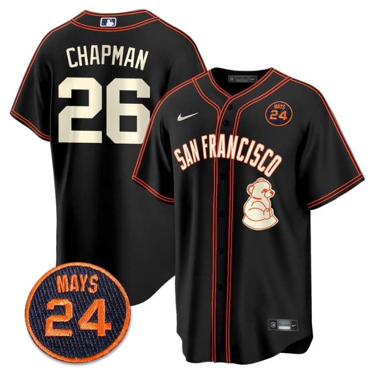 Matt Chapman Jersey #26 San Francisco Giants #24 Willie Mays Patch 2024 Vapor Premier Black Limited