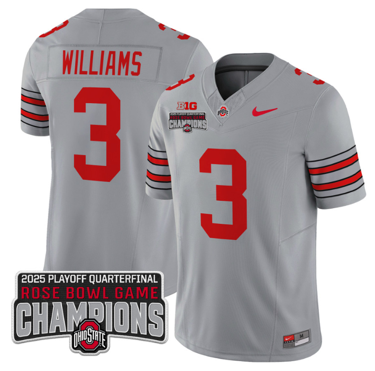 Miyan Williams Jersey #3 Ohio State 2025 Rose Bowl Champions Patch Gray