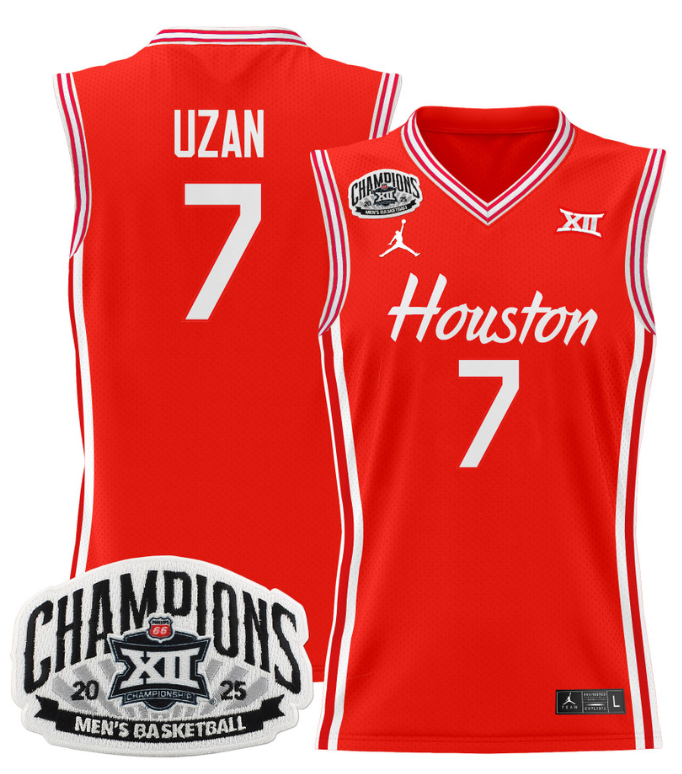 Men Milos Uzan Jersey #7 Houston Cougar 2025 Big 12 Champions Stitched Red