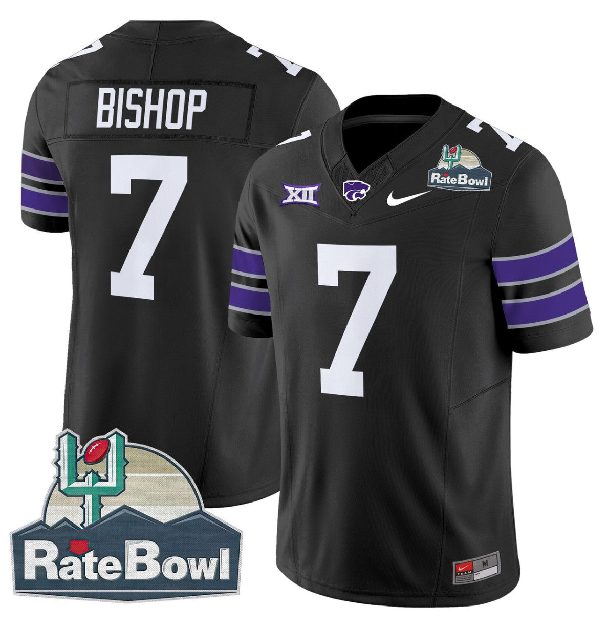 Michael Bishop Jersey #7 Kansas State Wildcats 2025 Rate Bowl Patch Black