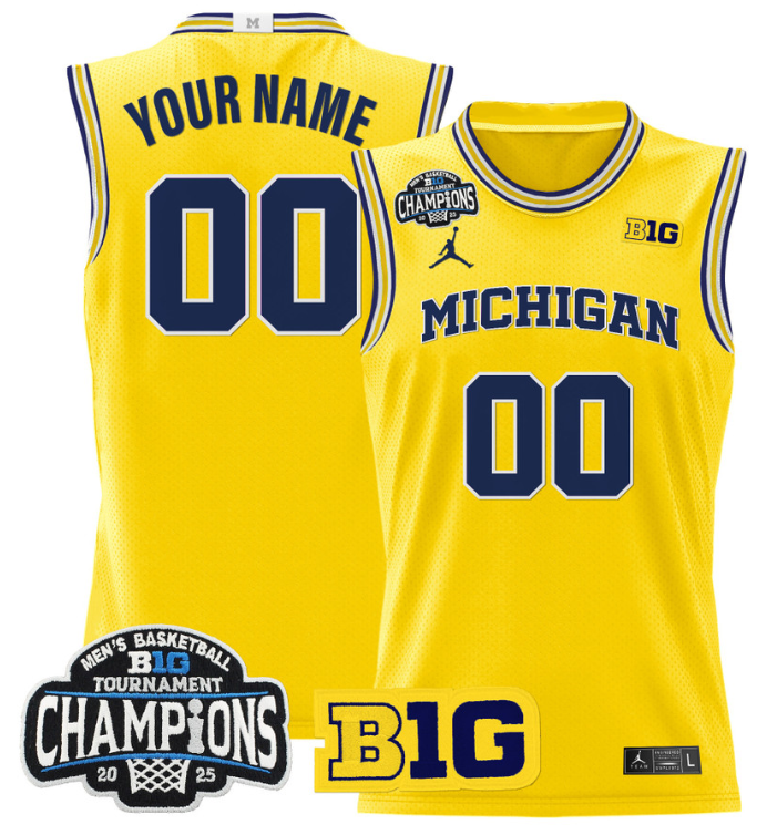 Men Custom Michigan Wolverines Jersey 2025 Big Ten Champions Stitched Maize