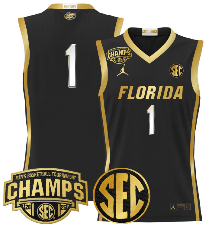 Men Team Jersey #1 Florida Gators 2025 SEC Champions Stitched Black Gold